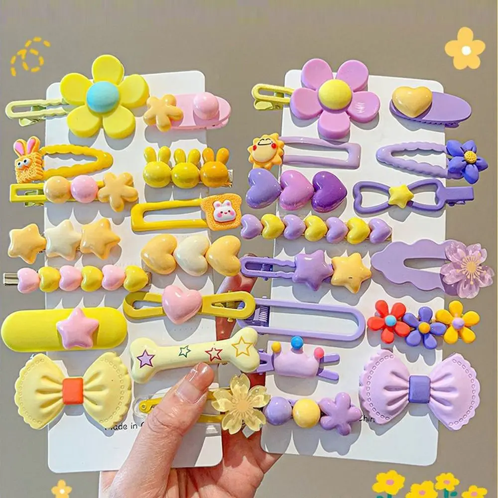 14Pcs/Set Durable Cute Hair Clip Bows Rabbit Flower Hairpin Lovely Heart Shaped Hair Accessories for Children