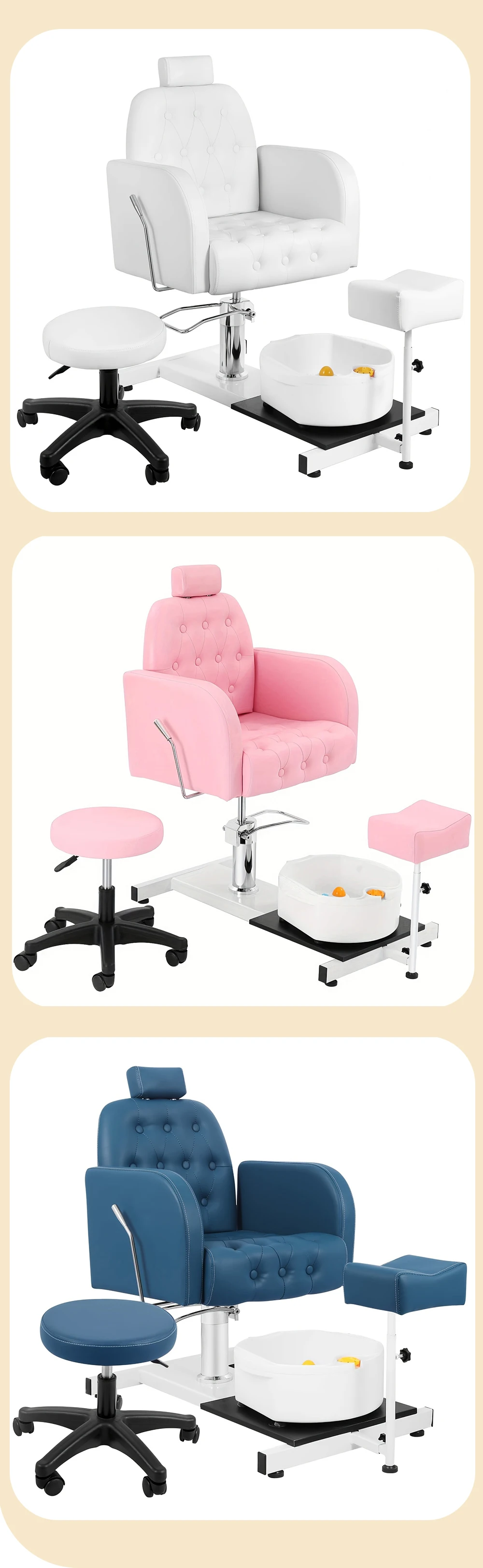 Nagelstudio Fußmassage-Stuhl, 360° ° Drehbarer Fußpflege-Stuhl mit Fußbadewanne, Gewerbliche Möbel – Detail 12