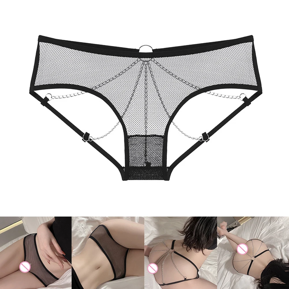 Donne Sexy perizoma catena di metallo G String vita bassa slip trasparenti maglia scava fuori biancheria intima tentazione Mini mutandine usura erotica