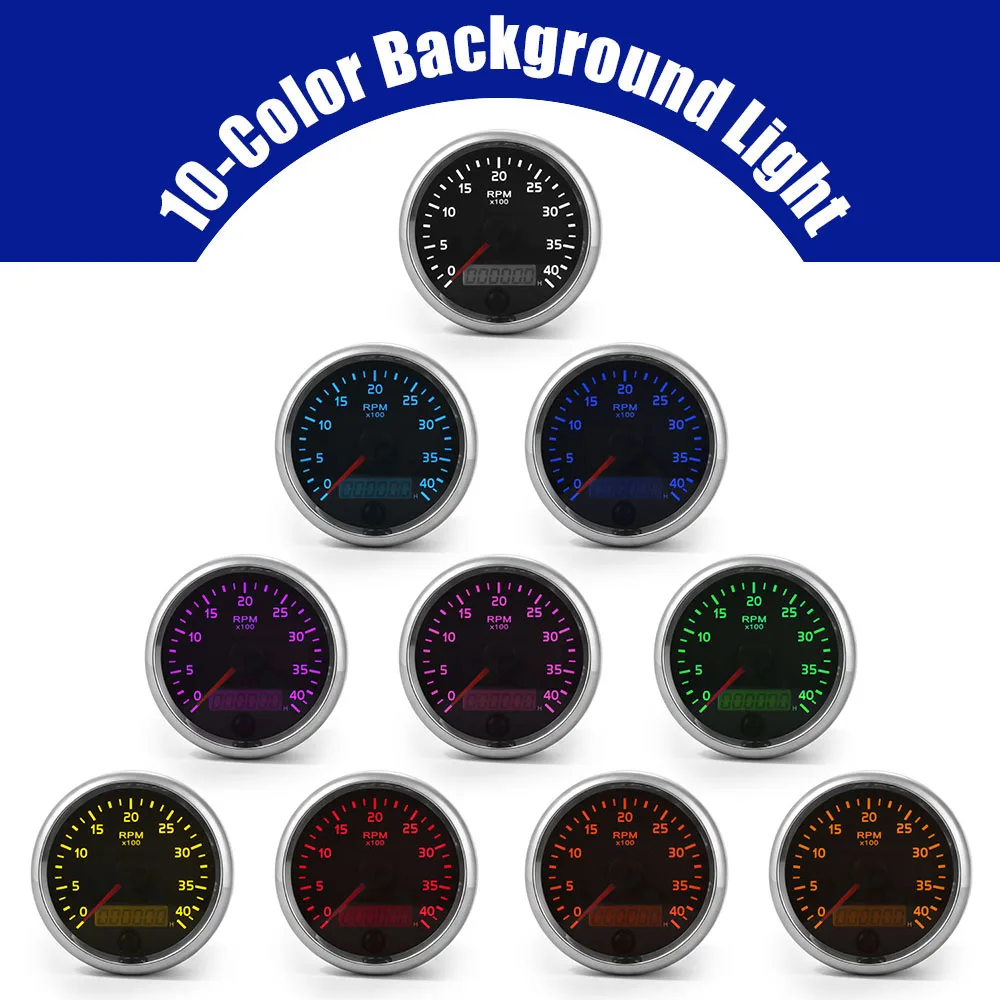 85MM Tachometer 0-4000RPM 12V/24V Waterproof RPM Gauge 10 Colors Tacho Meter With LCD Hourmeter For Diesel Car Boat Motorcycle