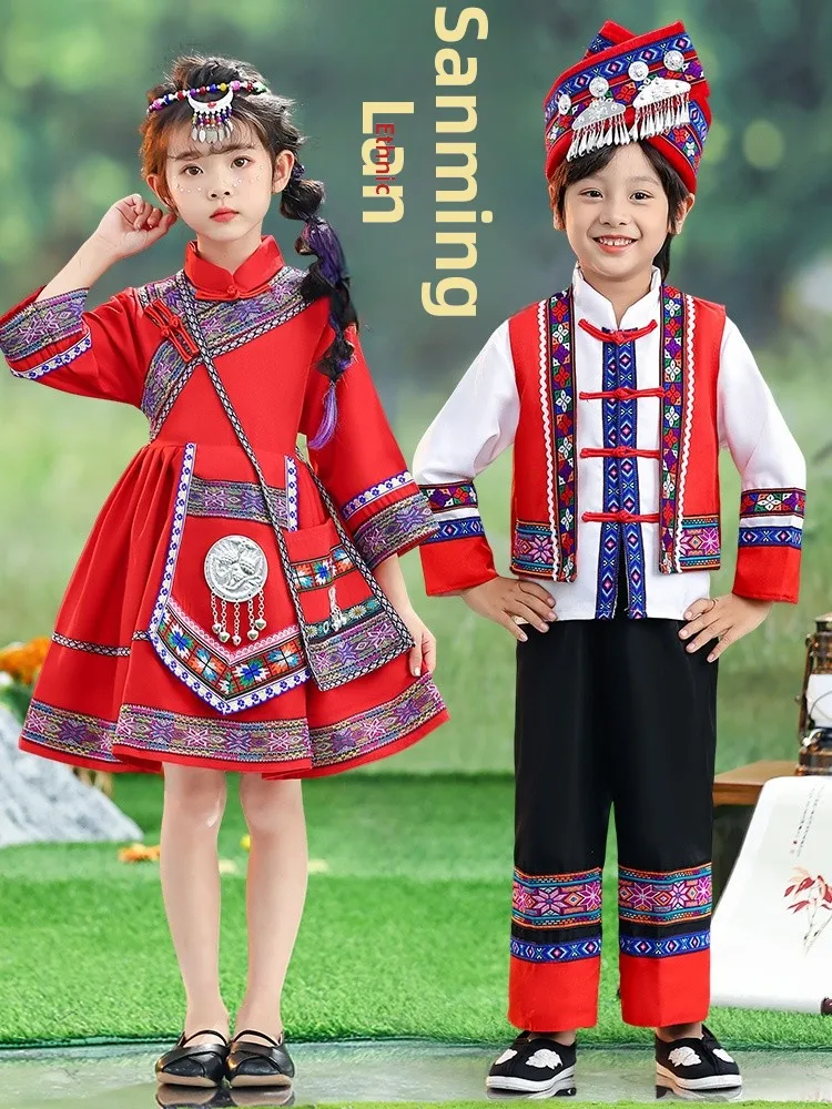 

Tee March Tee Children's Clothing Ethnic Zhuang Minori Girls Boys Hani Eth National Costume New Arrival 2024 Autu...