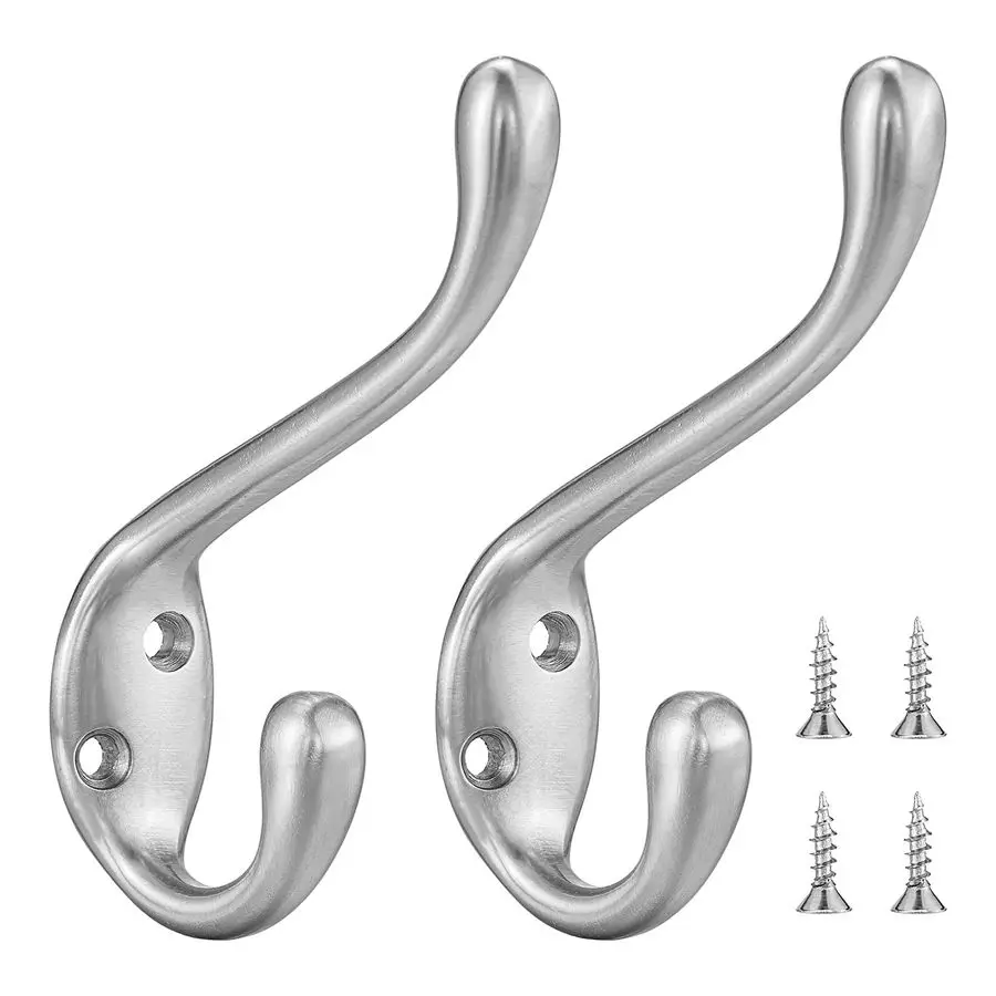 

Hooks 10 Pack Heavy Duty Wall Mounted Brushed Nickel Double Hooks for Hanging Clothes Towels Sturdiness Design with Better Mount