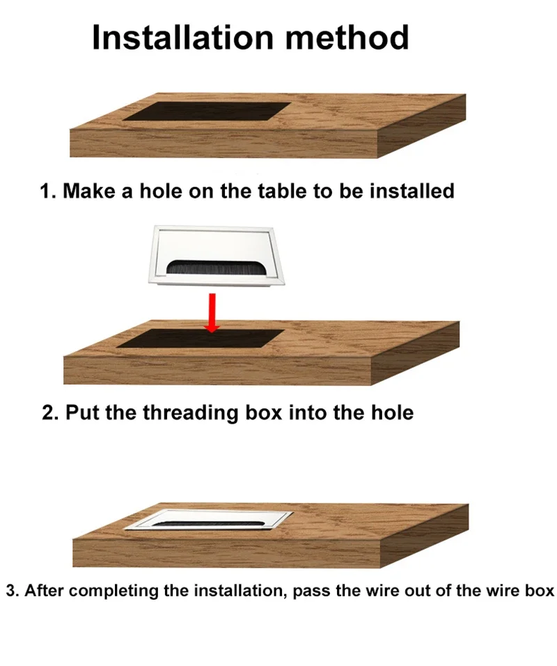 Aluminum Alloy Table Threading Box 80mm With Brush Cable Threading Box With Cable Grommet Hole Cover Outlet Port