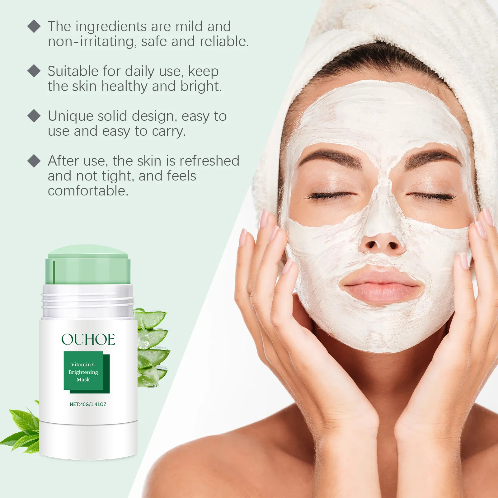 Mascarilla facial de limpieza, palo de té verde, ilumina, hidrata, nutre, mejora la melanina, limpia los poros, eliminador de espinillas, mascarilla sólida