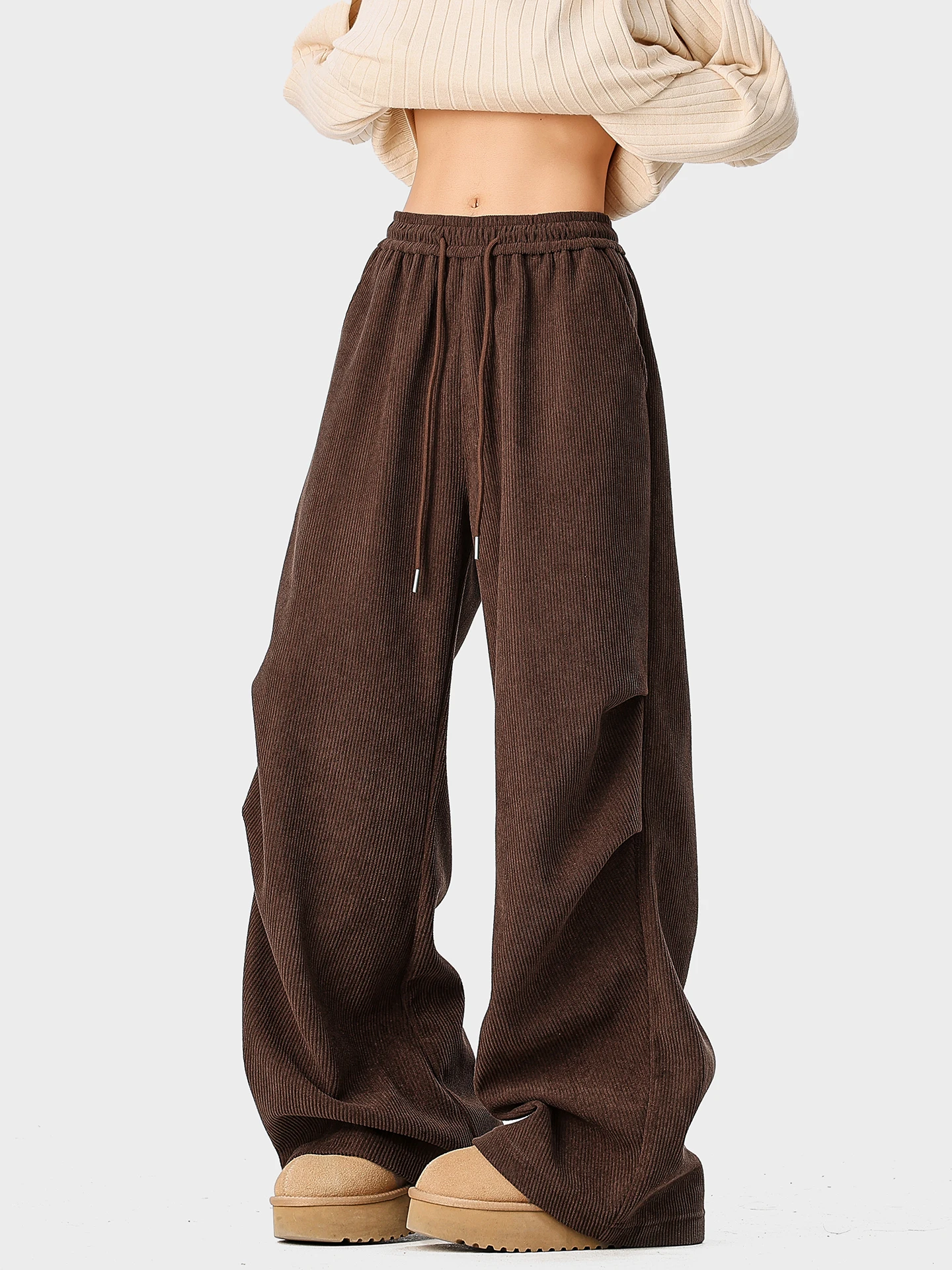 

Брюки BOYUE из мягкого вельвета на флисовой подкладке, повседневные, унисекс, широкие, в стиле «парусинка», с плиссировкой, в стиле Гонконг