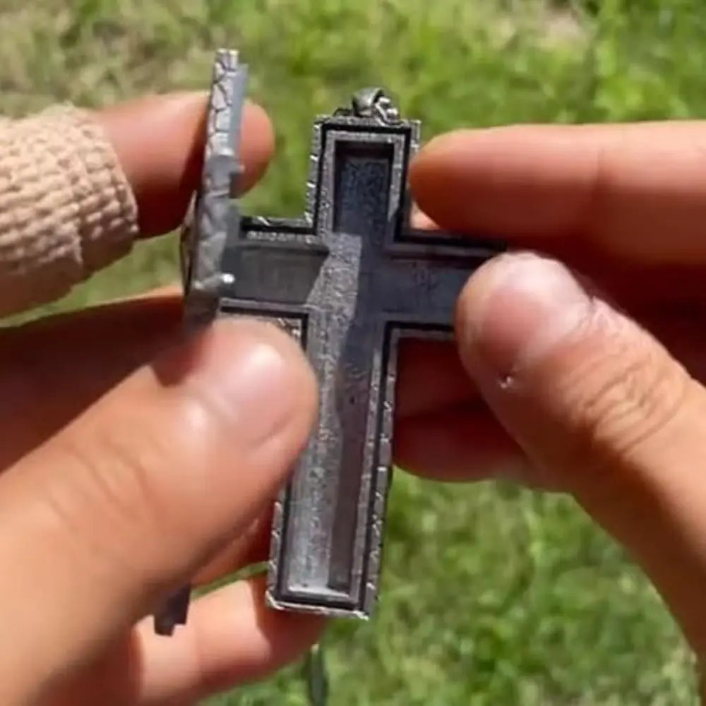 with Secret Compartment Cross Pendant Necklace Openable Stainless Steel Chain Pendant Necklace Vintage 3D Printed Charm Jewelry image 3