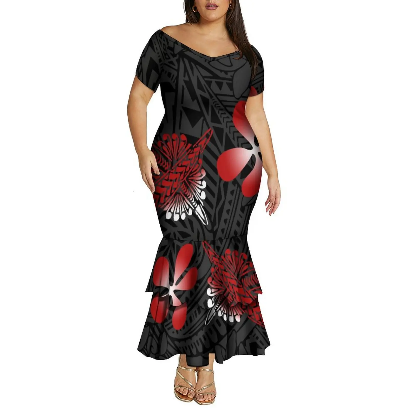 Steuer im Lieferumfang enthalten, bester Preis, individuelles Samoa-Hemd in Übergröße und schulterfreies Meerjungfrauenkleid mit polynesischem Design für Damen