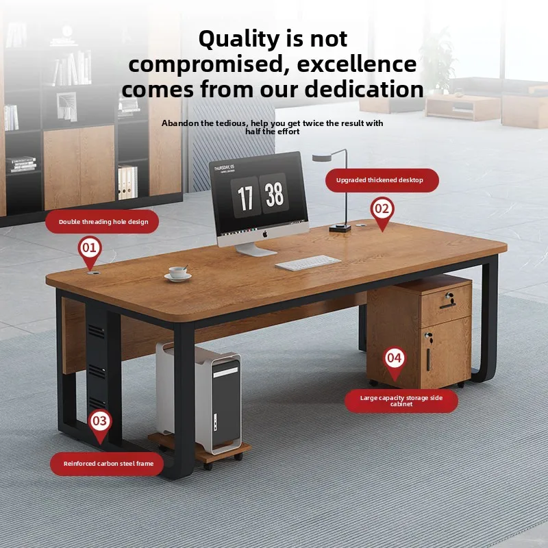 Modern Steel Executive Desk, Storage Drawers, Self-Installation, Large Office Desk for Manager, Boss, 55 Inch Wide