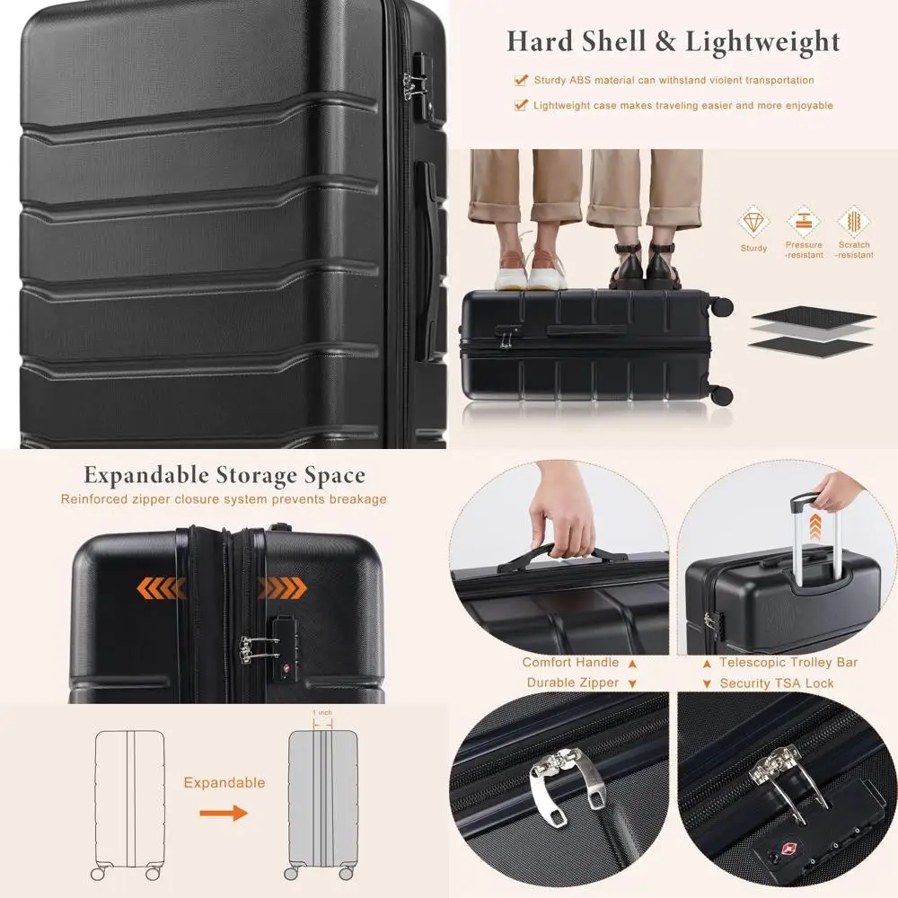 

Lightweight 28 ABS Hard Shell Suitcase with Double Spinners, Expandable and TSA-Locked, Pitch-Black