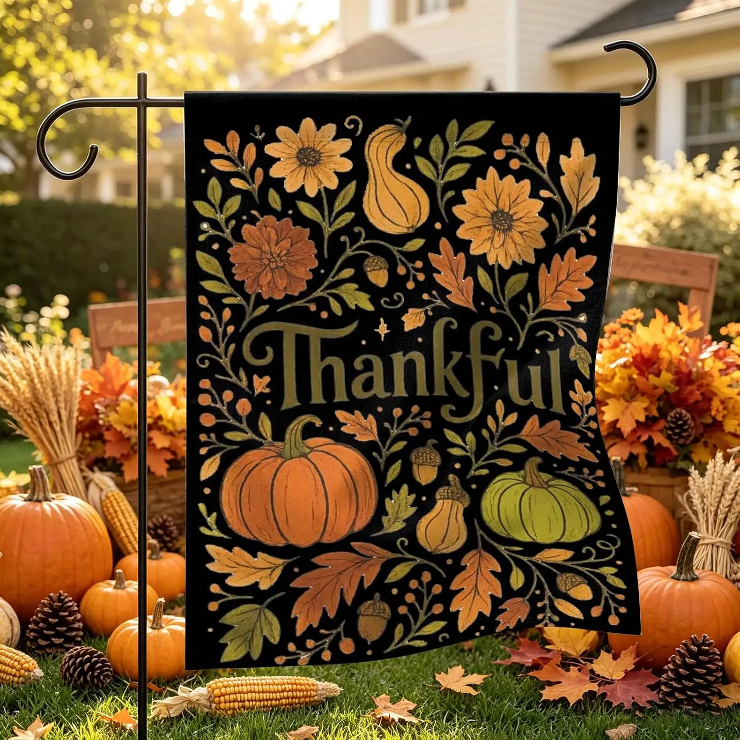 Thanksgiving Pumpkin Garden Flag 12×18 Inch Grateful Harvest Yard Flag yyi