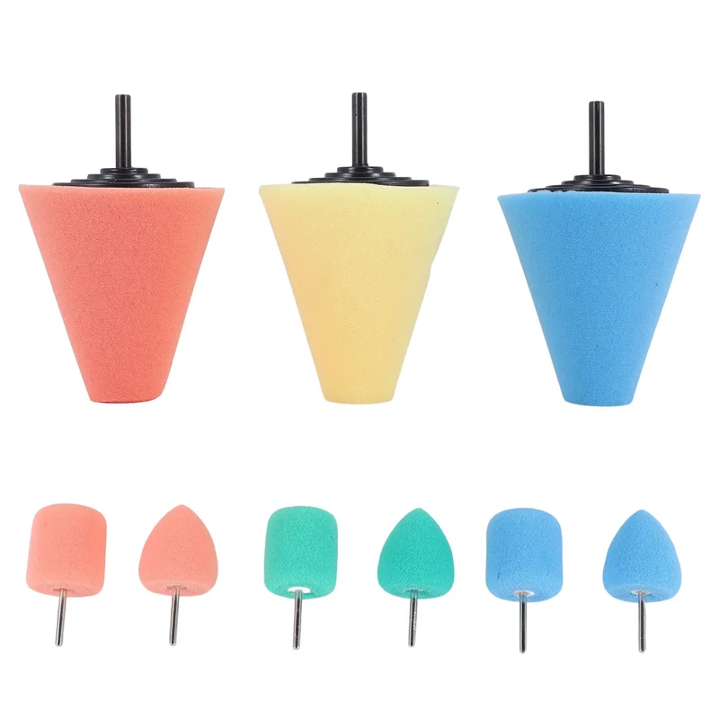 AF90-9PCS Cono per lucidatura e lucidatura in spugna con gambo da 1/4 di pollice per la cura del mozzo ruota dell'auto automobilistica, sfera per lucidatura per lucidatura in metallo