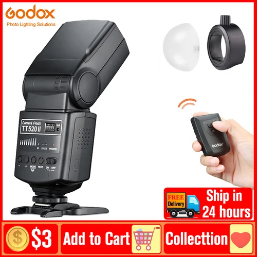 Godox-Flash de cámara TT520II TT520 II, señal inalámbrica integrada para cámaras DSLR de 433MHz Canon, Nikon, Pentax, Olympus
