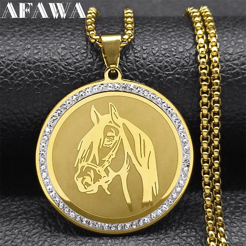 Luxury Horses Head Pendant Necklace for Men Women Stainless Steel Animal Chain Horse Accessories Jewelry colar masculino NZZZ498