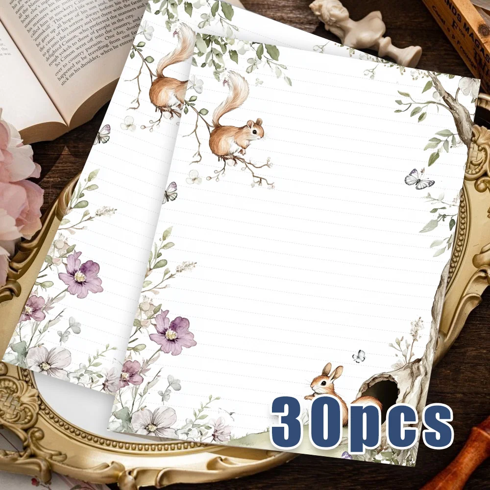 30 Sheets Of B5 Forest Fairy Tale Themed Writing Paper, Lined, No Glue, Perfect For Notebooks, Memos, And Stickers