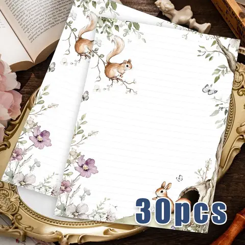 30 feuilles de papier à écrire sur le thème des contes de fées forestiers B5, ligné, sans colle, parfait pour les carnets, les mémos et les autocollants