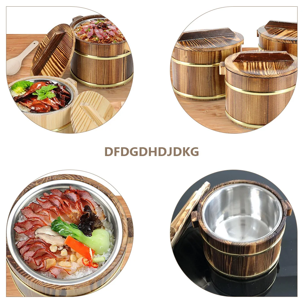 

Wooden Rice Bucket Sushi Bowl Container 1 Tub Japanese Basket Cover Vegetable Bucket Practical Wooden Barrel