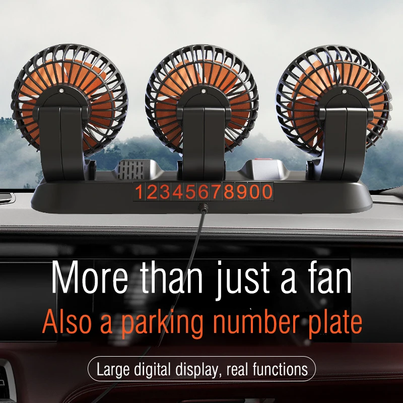 12v Automotive  Car Fan 24v 360° Adjustable 3 Head Air Fan Low Noise Multifunctional Temporary Parking Card Auto Vehicles