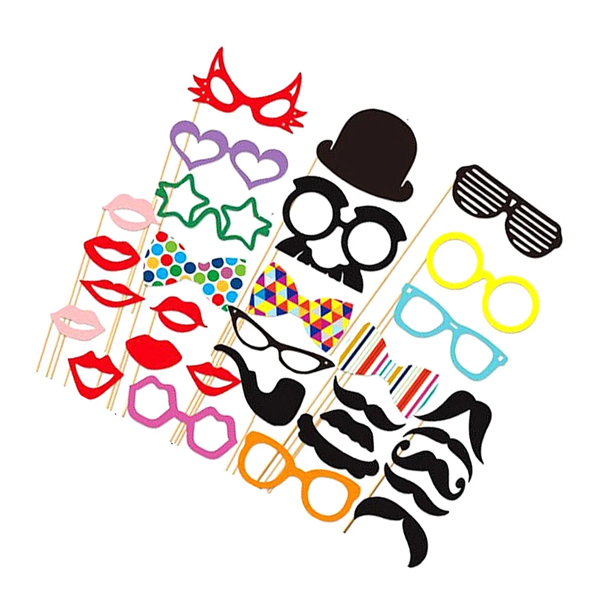 

31Pcs Funny Photo Booth Props Red Lips Moustache Glasses Bow Tie Rose Flower Bamboo Sticks Cardstock Wedding Party Set