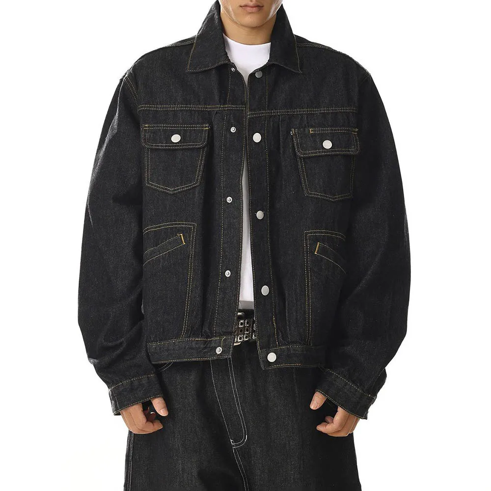 رجل الخريف الدنيم سترة متعددة جيب اليومية عادية غسلها سترة الشباب الرجعية كل مباراة طويلة الأكمام ملابس للرجال 2025 جديد #6