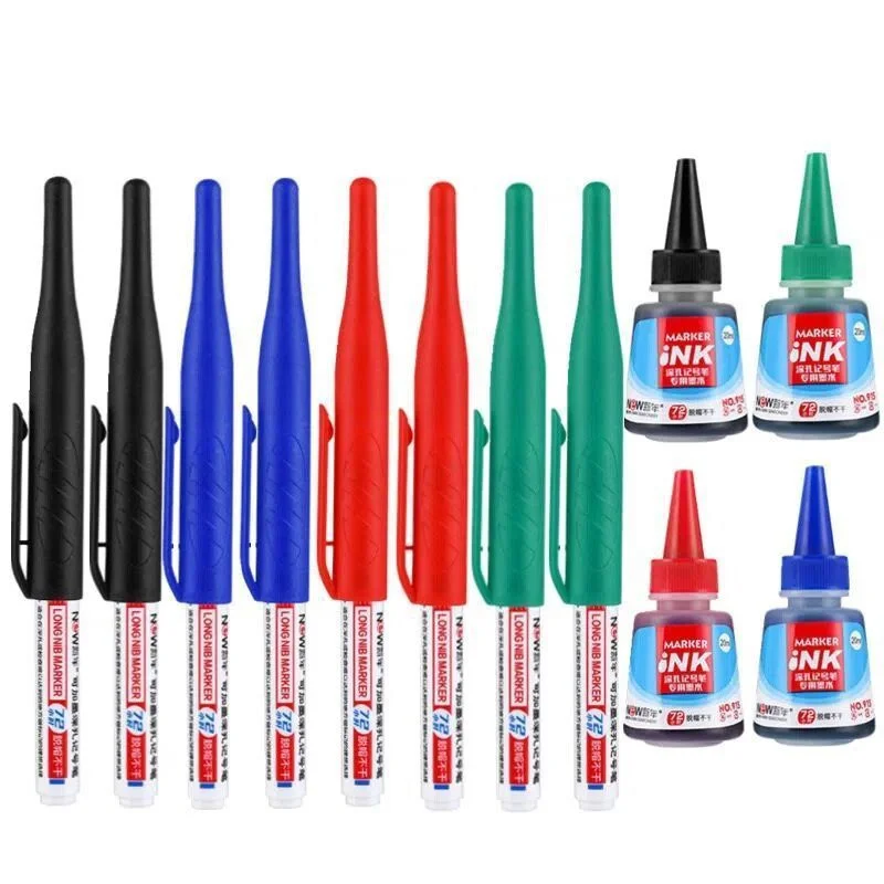 Inkable Long Head Marker 32mm Extended Nib Deep Hole Mark Black Blue Red Green Ink Replaceable Ink Permanent Oiliness