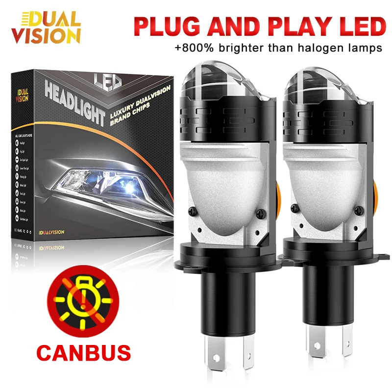 

2PCS H4 Projector Lens LED Headlight CANBUS Turbo Auto Fog Lamps LHD RHD High Low Beam Super Bright 6000K 12V 24V Plug and Play