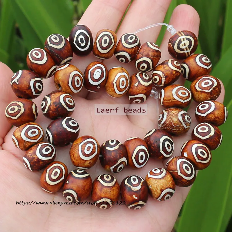 34pcs,9-10x13-14mm Natural Antique Tibet Dzi Agate beads 3eyes , For DIY Jewelry Making !