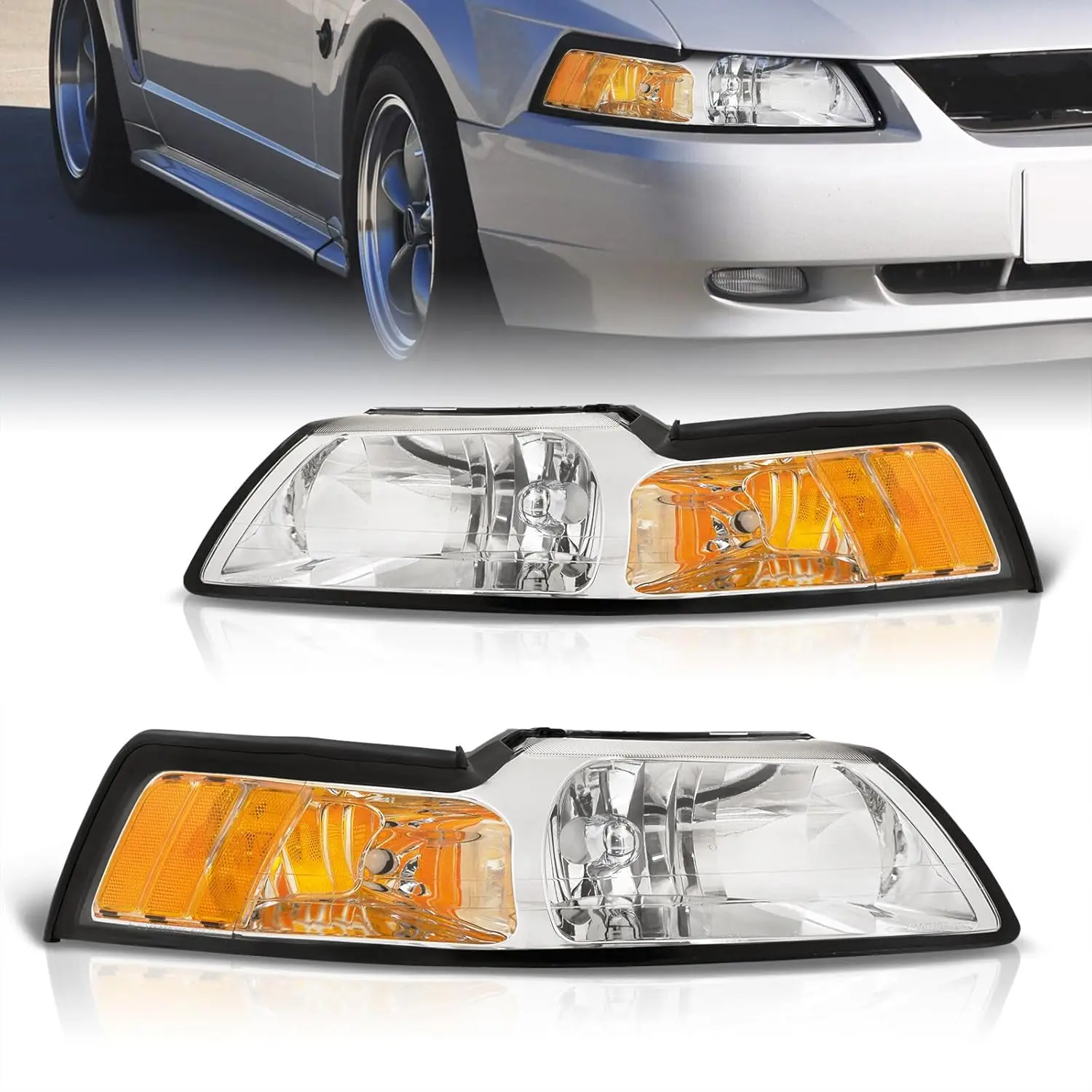 

Headlights Head Lights Driving Bumper Signal Lamps Assembly Pair Set Upgrade Compatible/Replacement For Mustang Base GT SVT Cobr