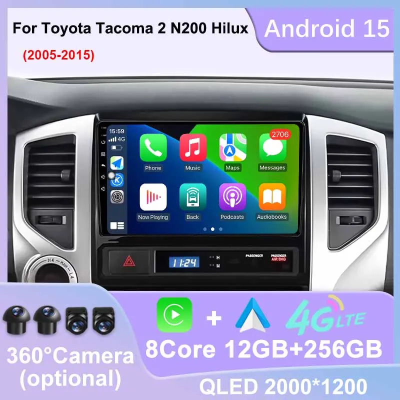 Android 15 Carplay Car Radio GPS Navigation Multimedia Player Stereo WiFi 4G BT For Toyota Tacoma 2 N200 Hilux 2005 - 2015