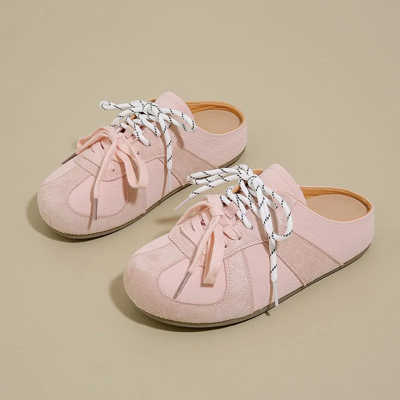 المرأة موضة الترفيه تنوعا الرياضة نصف السحب أحذية مسطحة أحذية رياضية جديدة الصيف المرأة الدانتيل يصل صندل كاجوال Sandalias Mujer #4