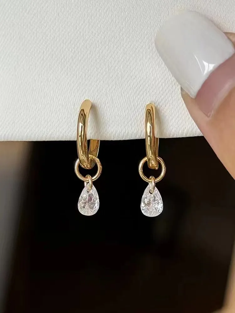 Small Water Droplet Hoop Earrings for Women Simple Golden Silver Color Metal Loop Earrings Geometry Vintage Round Circle Jewelry