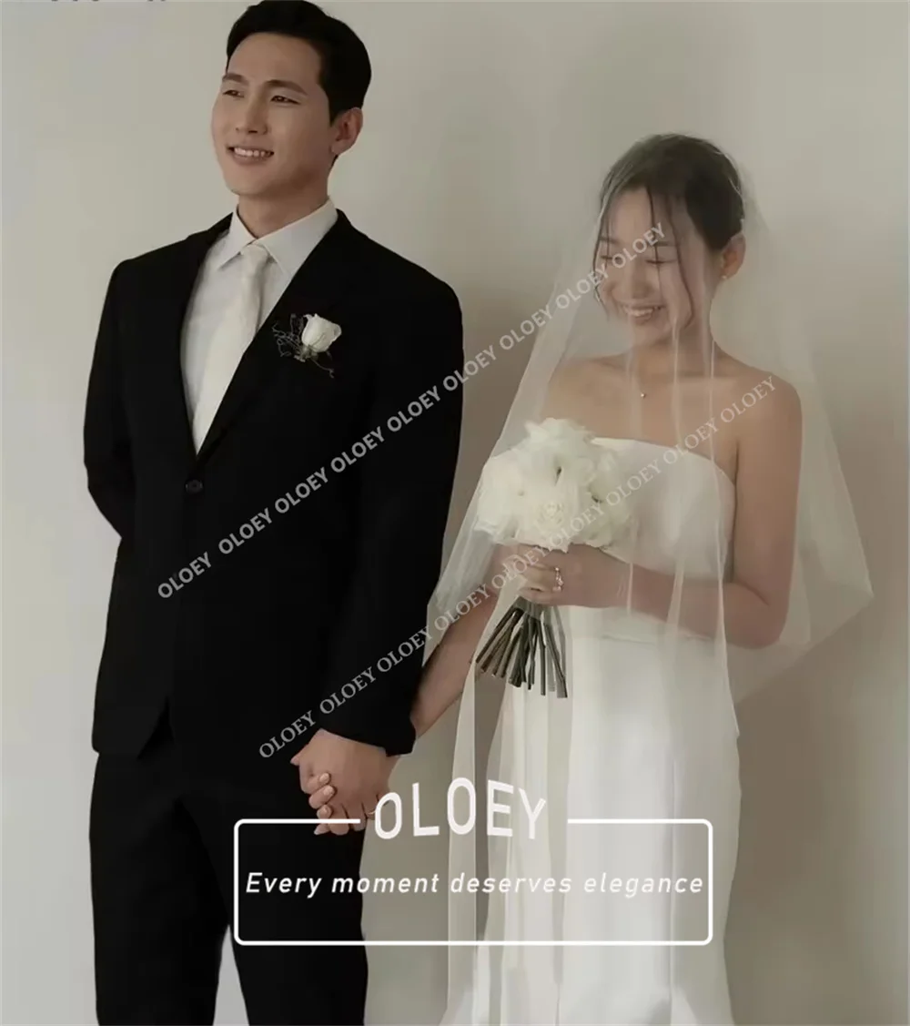 

OLOEY Elegant Strapless Mikado Wedding Dress Korea Photoshoot Floor Length Mermaid Bridal Gown Customized Robe De Mariage
