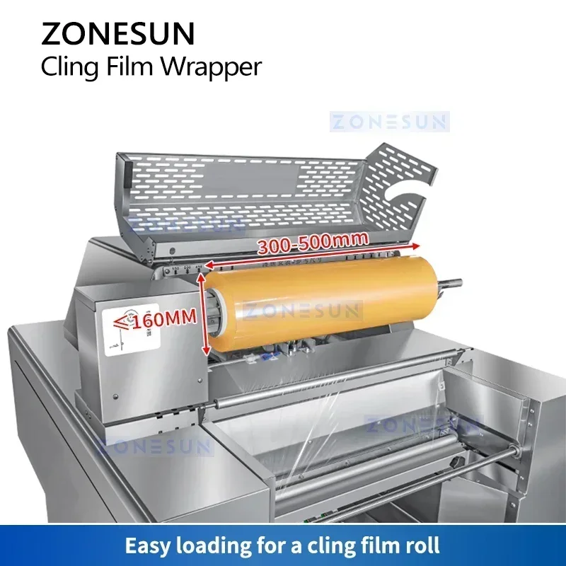 ZONESUN ZS-CW25 ماكينة تغليف الأغشية الأوتوماتيكية ماكينة تغليف صينية الطعام ماكينة تغليف اللحوم والفواكه والخضروات
