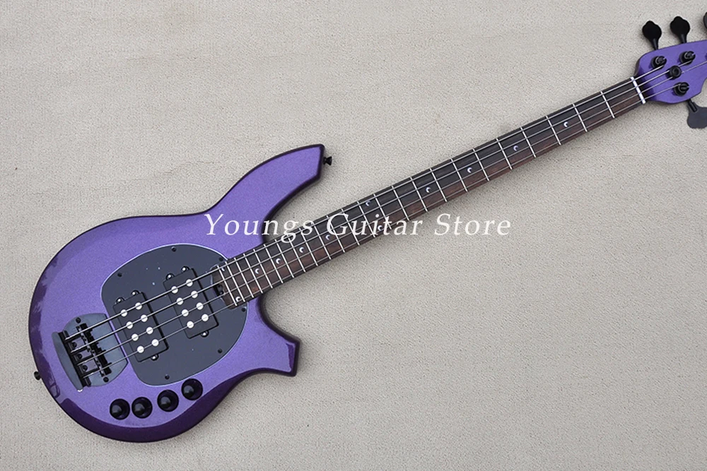 Bajo Eléctrico de 4 Cuerdas Color Morado con Herrajes Negros, Diapasón de Palisandro, 24 Trastes, Personalizable, YSGS-8312