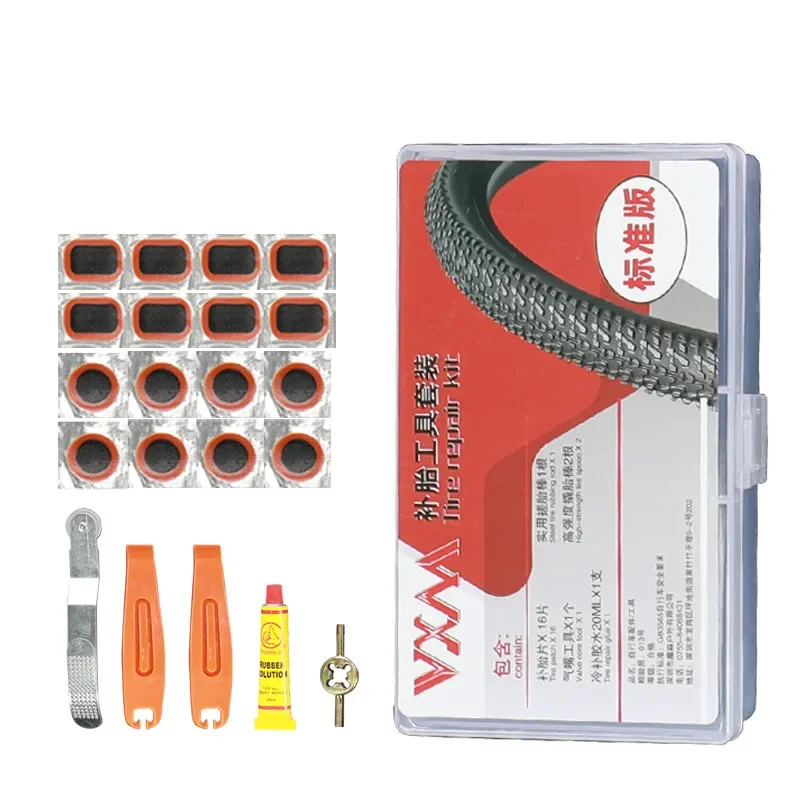 Vxm-kit de reparo de bicicleta, conjunto de ferramentas para tubo interno, enchimento de pneus, adesivo frio, selante, portátil