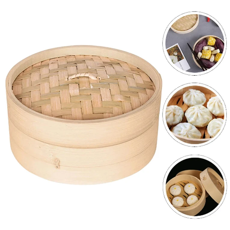 10/13/15cm  Chinese Dumplings Bamboo Steamer Cooker with Lid Dimsum Steamer Fish Rice Vegetable Basket Kitchen Cooking Tools