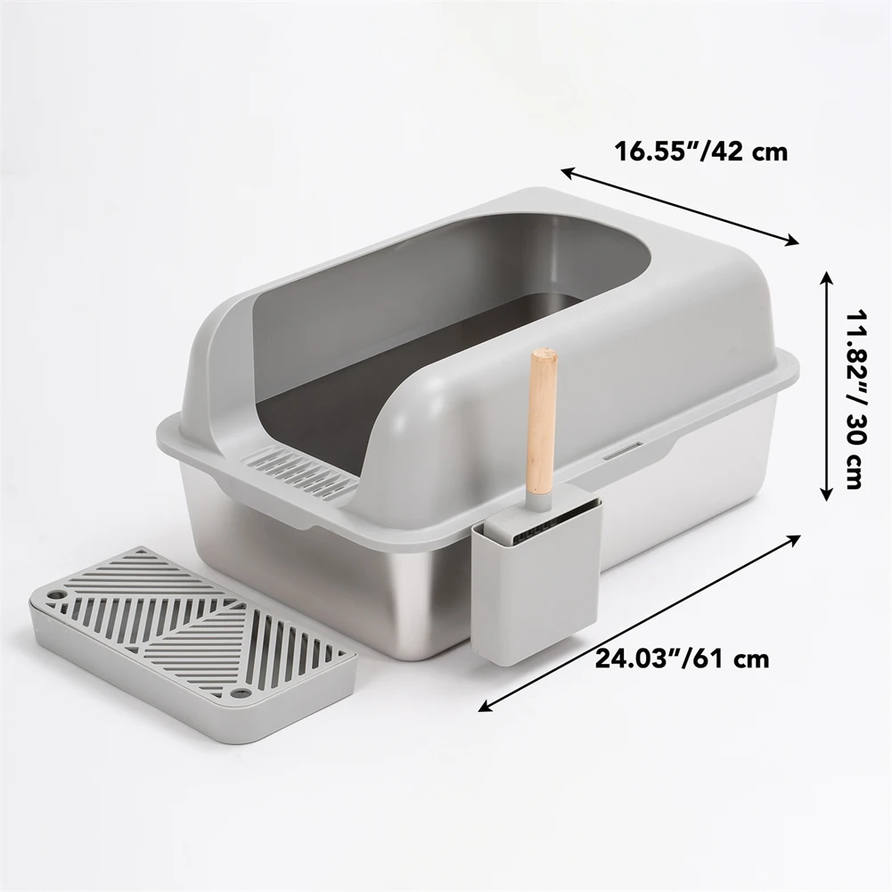 US Enclosed Stainless Steel Cat Litter Box With Lid Extra Large Litter Box For Big Cats XL Metal Litter Pan Tray With High Sides