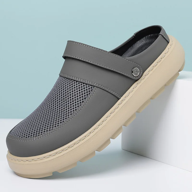 

2026 Men's Summer Slippers with One Step Stepping, Half Dragging, Baotou, Casual Breathable, Men's Slippers, Casual Leather Shoe