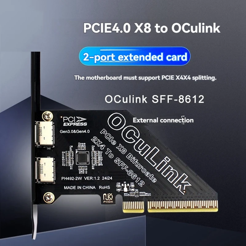 Pcie4.0 X8 To 2Port SFF8611&8612 Oculink Expansion Card To SFF-8639 U.2 SSD For External Graphics Card For Win/Linux