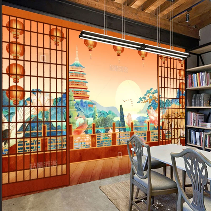 Custom Chinese Famous Sights Mural Wallpapers Japanese Cuisine Store Sushi Restaurant Culture Background Wall Paper 3D