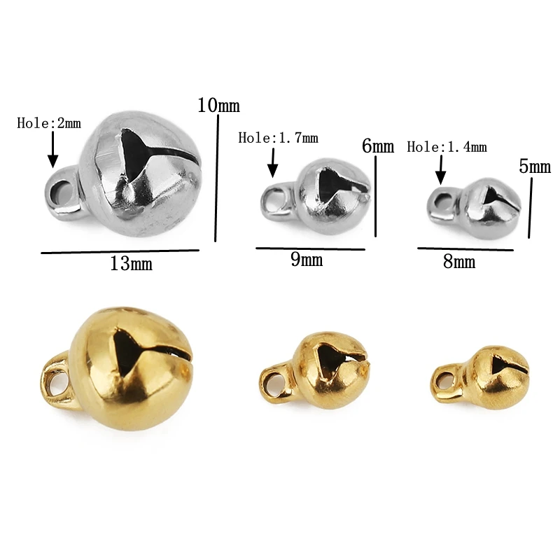 10pcs/lot Stainless Steel Silver Gold Jingle Bells Charm Pendants for DIY Necklace Bracelets Earrings Jewelry Making Supplies - Image 2