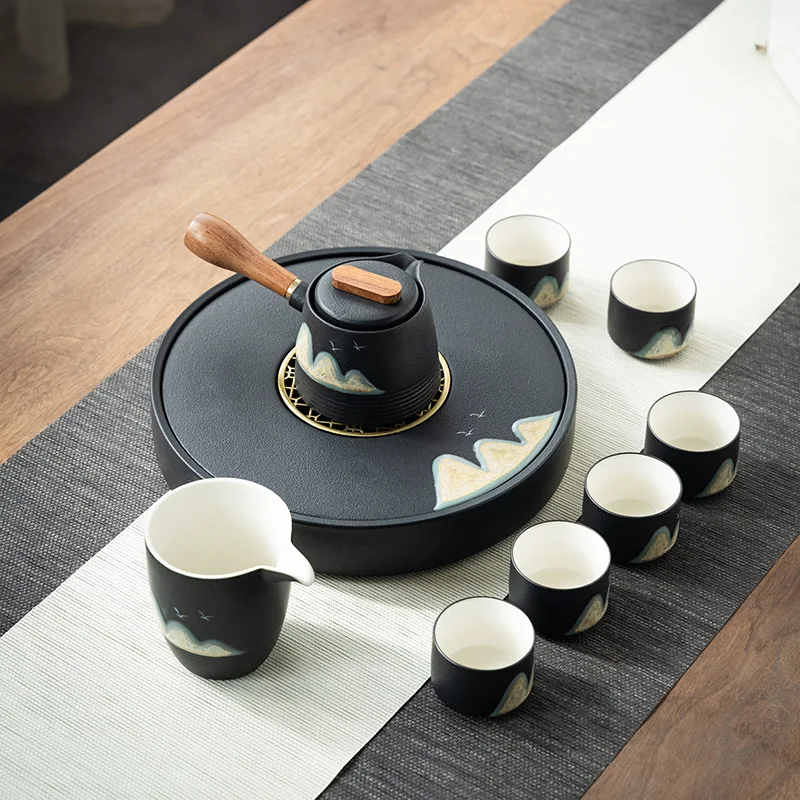 Kung Fu Tea Set for Home Use, Simple Complete Set, Office Ceramic Teapot, Teacups, Dry Tea Tray, Light Luxury Gift Box