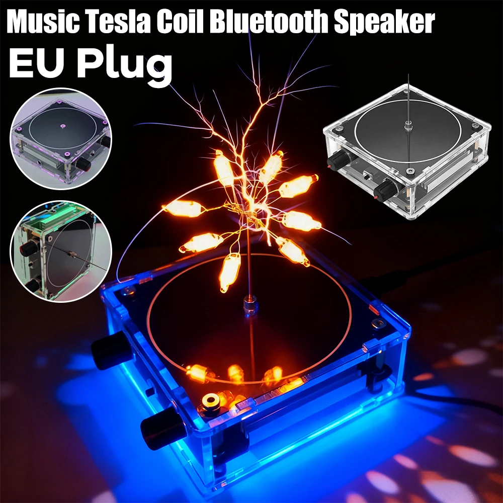 EU Plug Bluetooth Music Tesla Coil BT/AUX Mode Music Speaker Artificial Lightning Touchable Arc Plasma Box Science Experiments