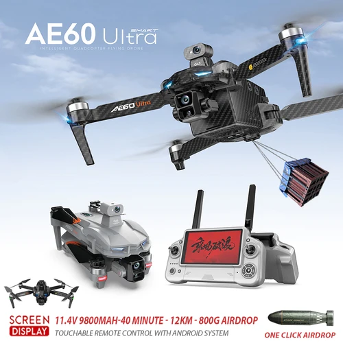 Imagen 2 del producto Dron AE60 con cámara 8K, GPS, cardán de 3 ejes, 5G, WiFi, sin escobillas, plegable, cuadricóptero RC, control de pantalla Profesional, Dron de pesca Airdrop
