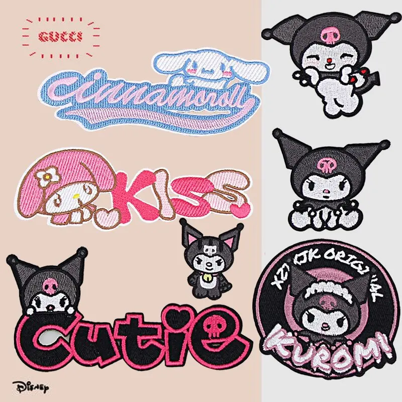 

Kawaii Sanrio My Melody Kuromi Letter Self Adhesive Embroidery Cloth Patch Cartoon Glue Ironing Fashion Clothes Decoration Gifts