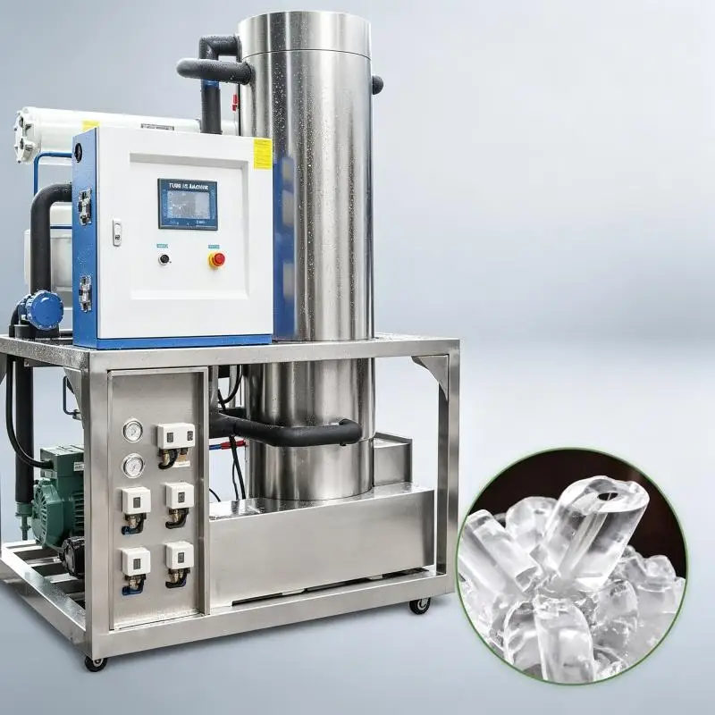 Industrial Tube Ice Maker Machine High Capacity Hollow Cylinder Ice Production Equipment For Beverage Cooling