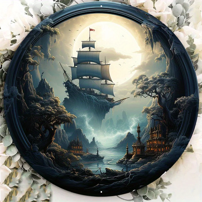 

Pirate Ship Metal Sign -Full Moon Sailing - Home Decor for Taverns and Caves garage wall decor vintage room decoration