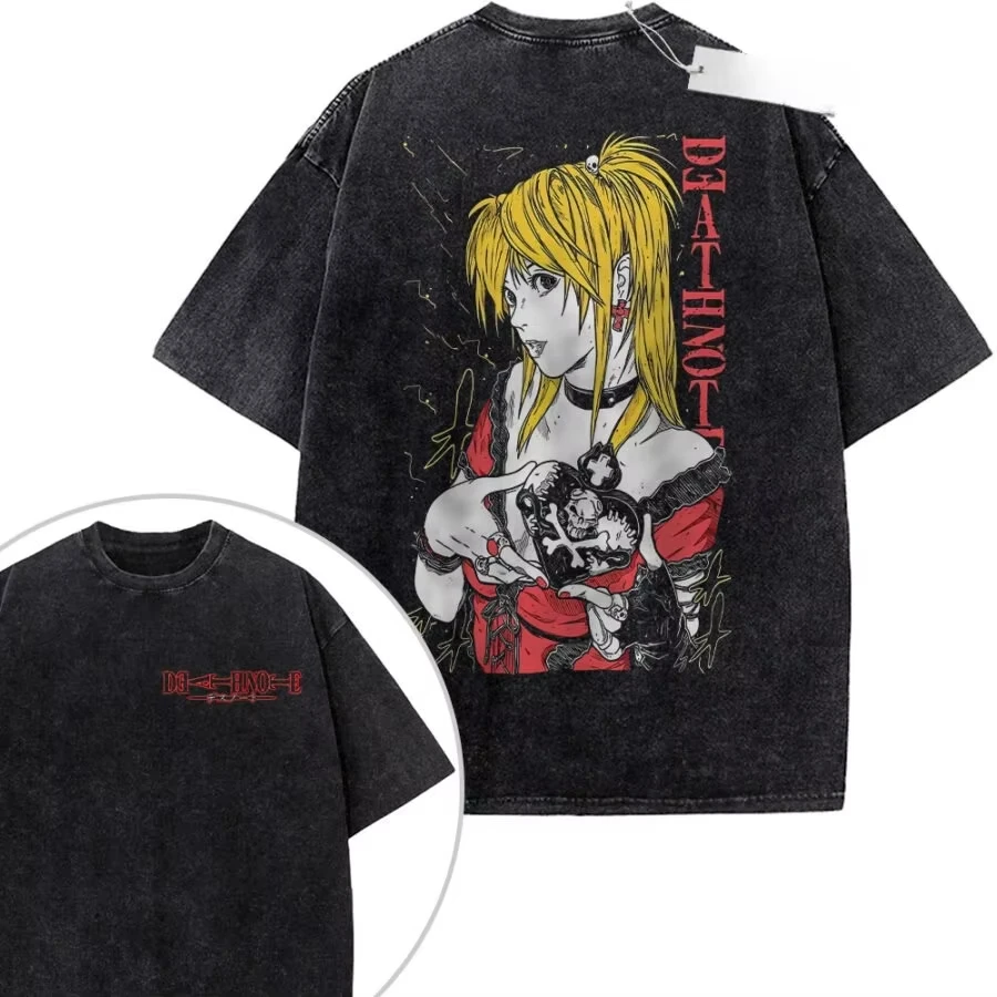 Death Note Washed T-shirt Oversized Unisex Couples Streetwear Trendy Y2k Short Sleeves Classic high quality Vintage Loose soft