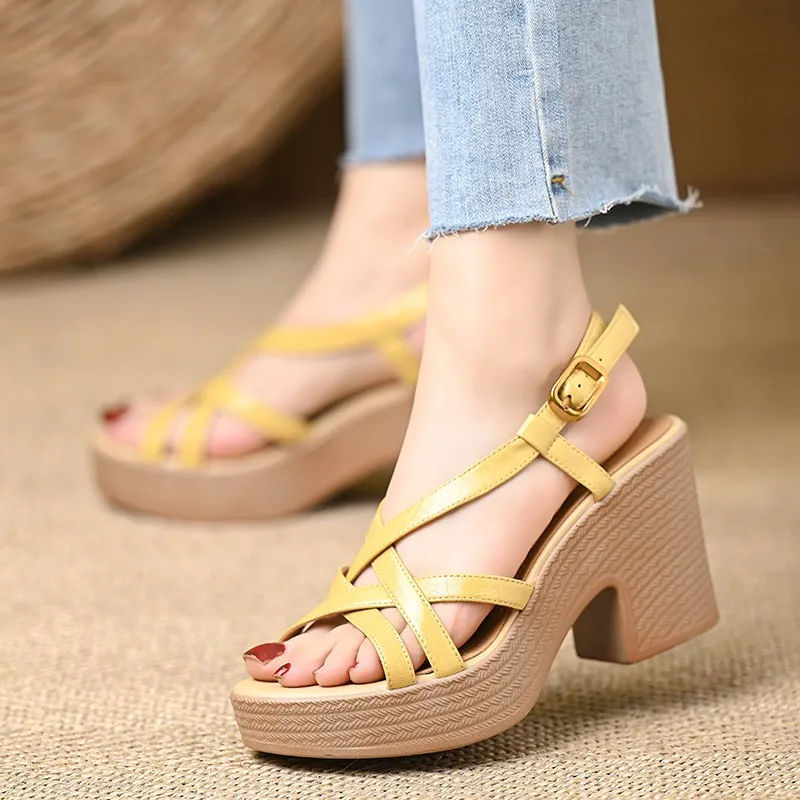 

Thick-soled High-heeled Square-toe Slip-on Waterproof Platform Fashion Versatile Comfortable and Slip-resistant Women's Sandals