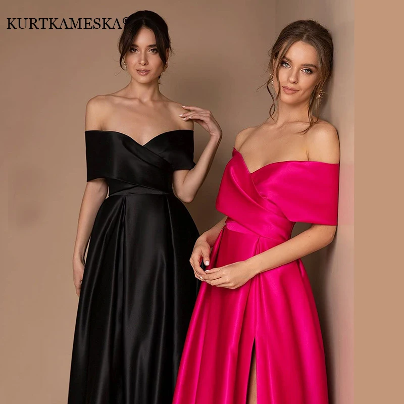 

Sexy Off Sholulder Satin Long Prom Evening Dresses for Women 2023 Summer Elegant Bridesmaid Wedding Party Trailing Split Dress