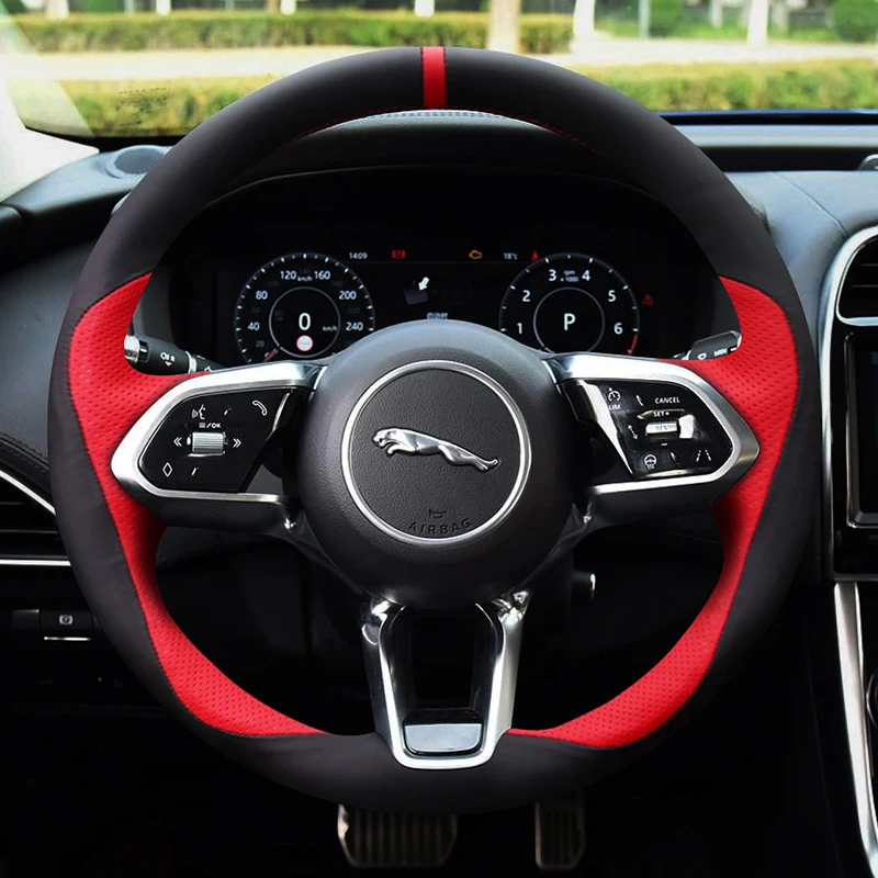 

Customized Car Steering Wheel Cover Genuine Leather Non-slip For Jaguar XJ XEL F-PACE XFL E-PACE XF Auto Interior Accessories